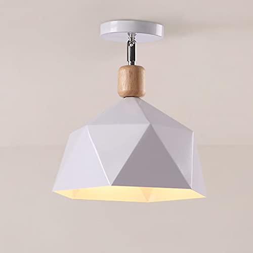 Mengjay Nordische Deckenleuchte E27 Deckenlampe,Vintage Deckenleuchte Retro Deckenbeleuchtung Metal Ceiling Light E27 Semi Flush Mount Ceiling Light,efekt für Flur Balkon Gang Küche (Weiß) von Mengjay