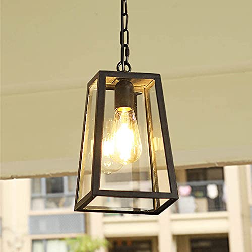 Mengjay Outdoor Höhenverstellbar Pendellampe Retro Außen/Innen Hängeleuchte E27 Schwarz Wasserdichter Aluminium Glas Lampenschirm Pendelleuchte für Garten Flur Balkon Pavillon Villa von Mengjay