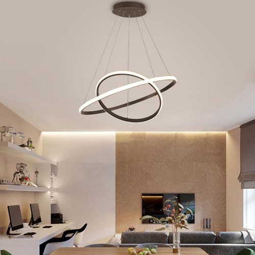 Mengjay Pendelleuchte Esstisch LED Dimmbar Hängelampe,Drei Farbtemperaturvarianten Esstischlampe, Modernes Hängeleuchte for Esszimmer, Wohnzimmer, Küche 2 Ringe Höhenverstellba Hängend Lampe (Schwarz) von Mengjay