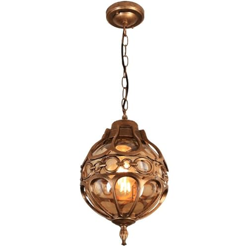 Mengjay Pendelleuchte Retro Außen-Hängelampe Höhenverstellbar Hängeleuchte Aluminium Glas Kronleuchter IP44 Wasserdicht Vintage Industrielle Deckenlampe Aussenleuchte E27 für Garten Terrasse (Braun) von Mengjay