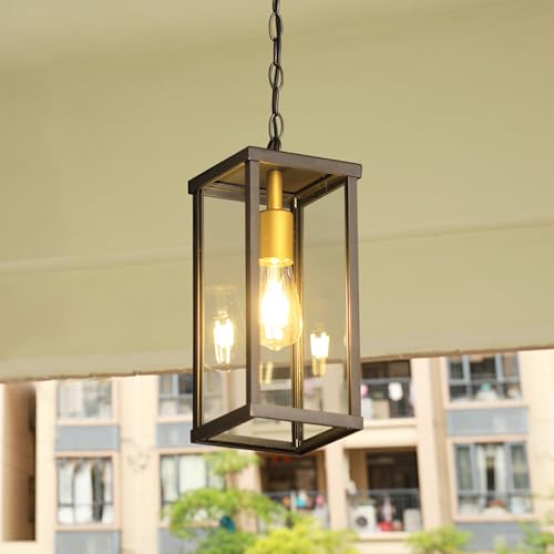 Mengjay Pendelleuchte Vintage Außen Hängelampe Schwarz Retro IP44 Wasserdicht Hängeleuchte Aluminium Glas Kronleuchter Industrial Deckenleuchte Garten Terrasse Aussenleuchte (klein) von Mengjay