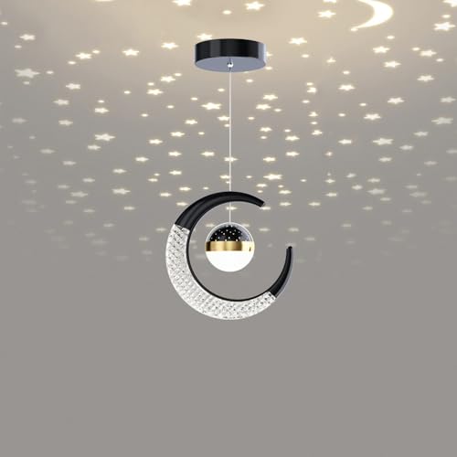 Mengjay Pendelleuchten für Kinder Creative Room Modern Star and Moon Design LED Pendel Deckenleuchten (Black, Warmes Weiß) von Mengjay