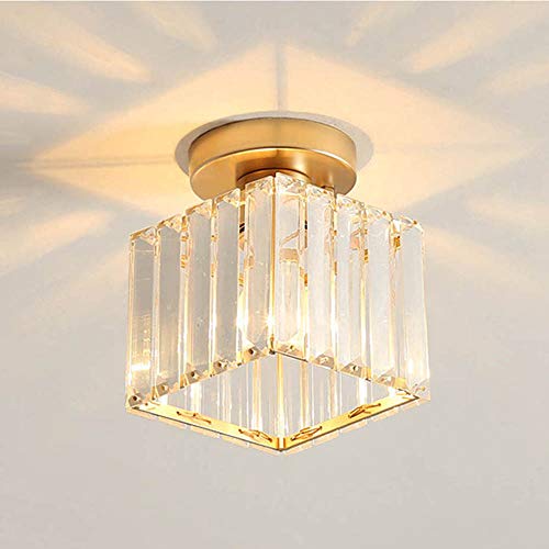 Mengjay Plafonnier Moderne Lustre Abat-jour en Cristal et Métal LED Suspension Luminaire éclairage E27 Lampe de Plafond carré pour Chambre salon Couloir cuisine salle de bains Salle (Gold - B) von Mengjay