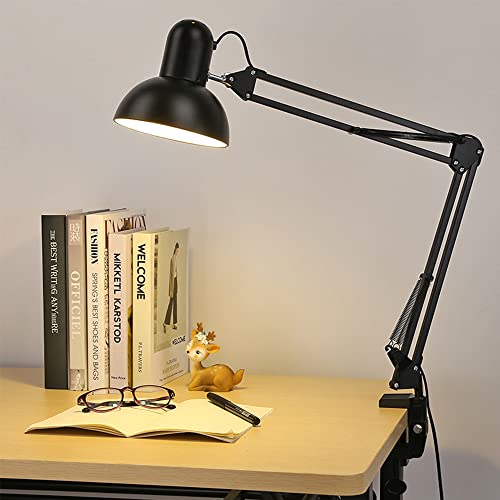 Mengjay Retro Arbeitsplatzlampe Leselampe Schreibtischlampe Tischlampe Arbeitsplatz-leuchte Schreibtisch-Leuchte Nachttischleuchte mit Gelenk-Arm aus Metall für Home Office/Büro (Schwarz) von Mengjay