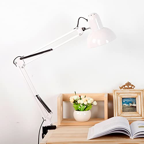 Mengjay Retro Arbeitsplatzlampe Leselampe Schreibtischlampe Tischlampe Arbeitsplatz-leuchte Schreibtisch-Leuchte Nachttischleuchte mit Gelenk-Arm aus Metall für Home Office/Büro (Weiß) von Mengjay