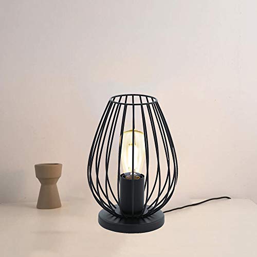 Mengjay Retro Tischlampe, Industrielle Käfig Eisendraht Lampenschirm Tischleuchte, Schlafzimmer Nachttischlampe, Vintage Dekorative Nachtlicht, Schwarz E27 Kabelschalter (A) von Mengjay