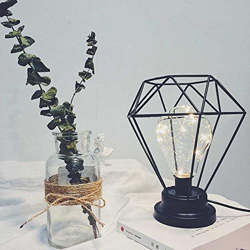 Mengjay Retro Tischlampe, Industrielle Käfig Eisendraht Lampenschirm Tischleuchte, Schlafzimmer Nachttischlampe, Vintage Dekorative Nachtlicht, Schwarz E27 Kabelschalter (B) von Mengjay