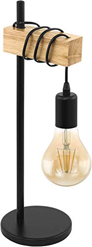 Mengjay Retro Tischleuchte | 1 flammige Vintage Tischlampe | Industrial Design Lampe | Nachttischlampe aus Stahl und Holz | Fassung: E27, inkl. Schalter | Ohne Glühbirne | Farbe: schwarz von Mengjay