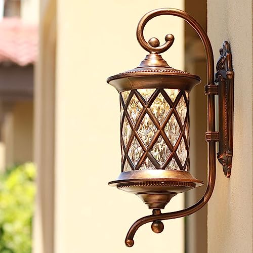 Mengjay Retro Wandlampe-Antike Außenwandleuchte E27 Gartenlampe Retro Antike Wandleuchte mit Glaslampe Abdeckung Outdoor Lampe Wasserdichte Tür Balkon Villa Außenlampe-Antike Farbe. (F) von Mengjay