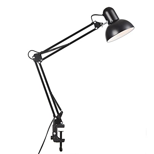 Mengjay Schreibtischlampe Retro, Tischlampe E27, LED Leselampe Nachttischlampe Verstellbare, Tischleuchte mit Lampenschirm, Tageslichtlampe Schreibtisch leuchte (ohne E27-Leuchtmittel) (Schwarz) von Mengjay