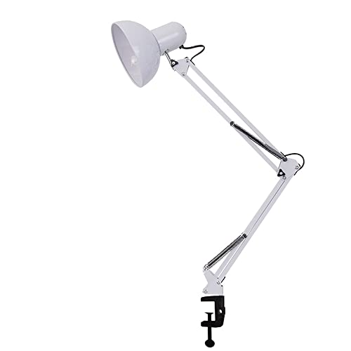 Mengjay Schreibtischlampe Retro, Tischlampe E27, LED Leselampe Nachttischlampe Verstellbare, Tischleuchte mit Lampenschirm, Tageslichtlampe Schreibtisch leuchte (ohne E27-Leuchtmittel) (Weiß) von Mengjay