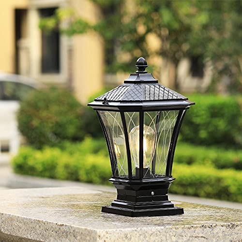Mengjay Schwarz Außen Pollerleuchten Sockelleuchte Retro Wegeleuchten Aussen Antik E27 Wasserdichte IP44 Aluguss Glas Lampenschirm Garten Pfad Terrasse Hof Boden Säulelampe. von Mengjay