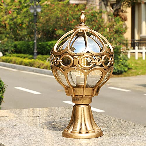 Mengjay Sockelleuchte außen Wegeleuchten,Sockelleuchte aus Aluguss und Glas,IP44 Pollerleuchte außen Gartenleuchte,Wasserdicht Garten Wegeleuchten,E27 Außen-Sockellampe Laterna (Gold) von Mengjay