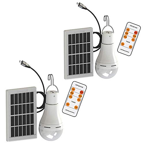 Mengjay Solarbirnen, Solar-LED-Birne beleuchtet Energie-Lampen-Ausgangsnotbeleuchtung für im Freienbeleuchtung 9W 350LM (Version mit Fernsteuerung)2 Stücke von Mengjay
