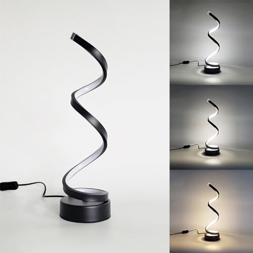 Mengjay Spiral LED Tischlampe Modern Nachttischlampe,Led Tischlampe Augenschutz Schreibtischlampe,Tischleuchte mit 3 Farbtemperatur, Nachtlicht für Büro,Schlafzimmer, Wohnzimmer (Schwarz) von Mengjay