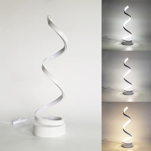 Mengjay Spiral LED Tischlampe Modern Nachttischlampe,Led Tischlampe Augenschutz Schreibtischlampe,Tischleuchte mit 3 Farbtemperatur, Nachtlicht für Büro,Schlafzimmer, Wohnzimmer (Weiß) von Mengjay