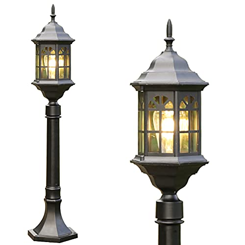 Mengjay Stehlampe Außenleuchte,Vintage Gartenlampe,Spalte-Lampe Rasenleuchte Außen Wasserdichte Glas Spalte Lampe Garten Landschaft Pole Lights Outdoor Leuchten E27 Dekoration Straßenlaterne (D) von Mengjay