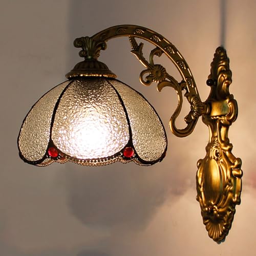Mengjay Tiffany Wandlampe, Wandleuchte Innen Vintage Wandleuchte,E27 Sockel Glasschirm Wanddeko Beleuchtung Wandbeleuchtung für Wohnzimmer (B) von Mengjay