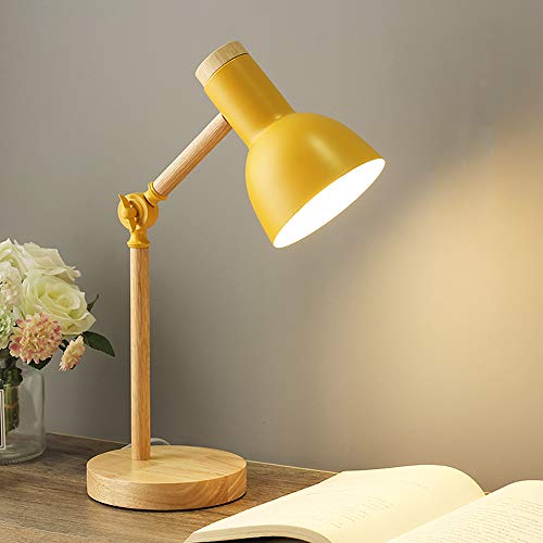 Mengjay Tischlampe, Nachttischlampe für Schlafzimmer, Eisen Schreibtischlampe Retro Nachtlicht, Minimalist Eisen Holz Nachttisch-Leuchte für Schlafzimmer, Kaffeetisch and Büro(Schwarz) (Gelb) von Mengjay