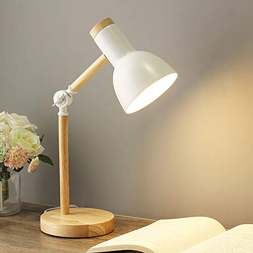 Mengjay Tischlampe, Nachttischlampe für Schlafzimmer, Eisen Schreibtischlampe Retro Nachtlicht, Minimalist Eisen Holz Nachttisch-Leuchte für Schlafzimmer, Kaffeetisch and Büro(Schwarz) (Weiß) von Mengjay