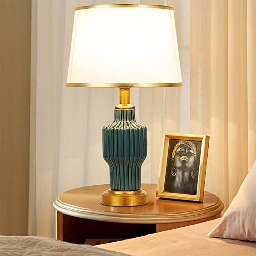 Mengjay Tischlampe,Nachttischlampe aus Keramik,mit Stoff Schirm Keramik Lampenfuß，E27 -Fassung（ohne Leuchtmittel），Tischleuchte für Schlafzimmer Wohnzimmer (Green) von Mengjay