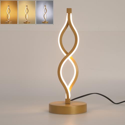 Mengjay Tischlampe Dimmbar Nachttischlampe, Led Wohnzimmer Tischleuchte 6W Modern Spiral Design, Warmweiß Kaltweiss 3 Farbmodi, für Schlafzimmer, Büro, Wohnzimmer (Gold) von Mengjay