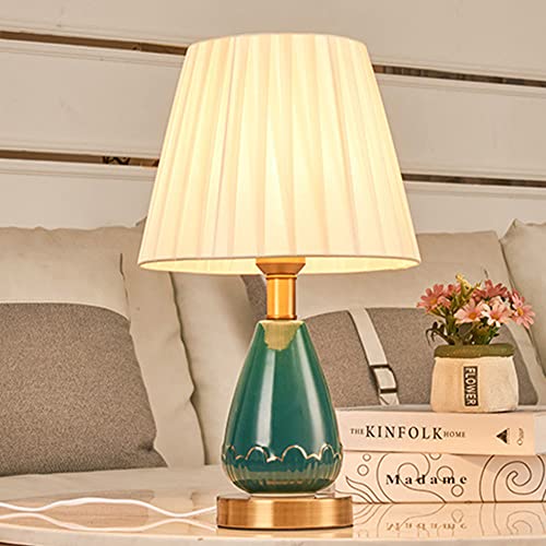 Mengjay Tischlampe Keramik Leichter Körper Stoff Lampenschirm Schlafzimmer Tischleuchte Beleuchtung,Nachttischlampe Tischleuchte für Wohnzimmer,Nachttisch Lichtdekoration Schreibtischleuchten (B) von Mengjay