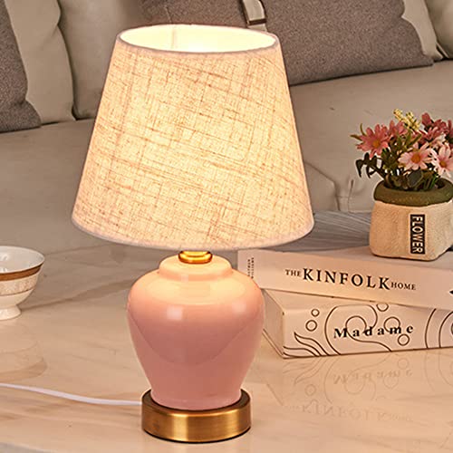 Mengjay Tischlampe Keramik Tischleuchte Lampe für Nachttisch Beistelltisch Nachttischlampe Stoffschirm E27 Vintage Retro Lustig (Rosa) von Mengjay