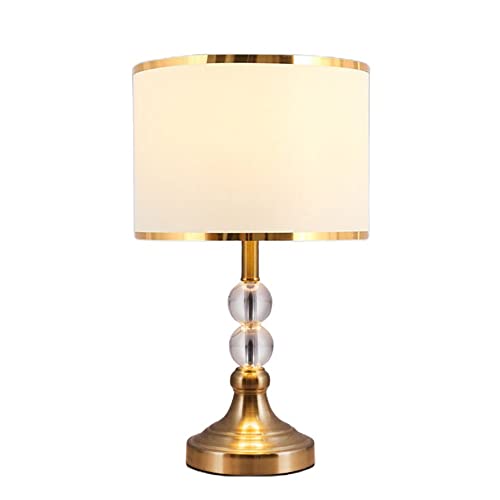 Mengjay Tischlampe Nachttischlampe hoch 47cm Lichtdekoration Tischleuchte mit Stoff Schirm Kristall Metall Lampenfuß für Schlafzimmer Wohnzimmer Schreibtischlampe moderne (Gold) von Mengjay