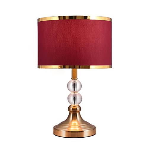 Mengjay Tischlampe Nachttischlampe hoch 47cm Lichtdekoration Tischleuchte mit Stoff Schirm Kristall Metall Lampenfuß für Schlafzimmer Wohnzimmer Schreibtischlampe moderne (Rot) von Mengjay