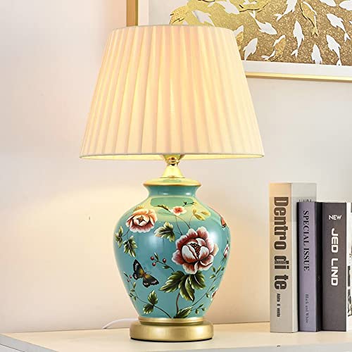 Mengjay Tischlampe Vintage Keramik, Schlafzimmer Nachttischlampe Plissee Lampenschirm Gemalt Blau Und Weiß Porzellan Lampe Körper Chinesische Schreibtischlampe, Wohnzimmer/Arbeitszimmer/Esszimmer (C) von Mengjay