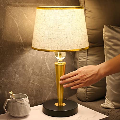 Mengjay Tischlampe aus Stoff für Schlafzimmer,Luxus Nachttischlampe,Tischleuchte für E27 Fassung,Metall Lampenfuß,Schlafzimmer Wohnzimmer Arbeitszimmer Dekolampe von Mengjay