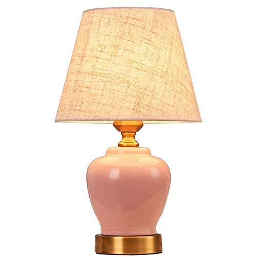 Mengjay Tischlampe mit Vasenfuß aus Keramik, Lampenschirm aus Stoff, Nachttischlampe, Schlafzimmerlampe, Leuchtmittel E27, max. 40 W, modernes Design, Abmessungen 22 x 35 cm (rosa) von Mengjay