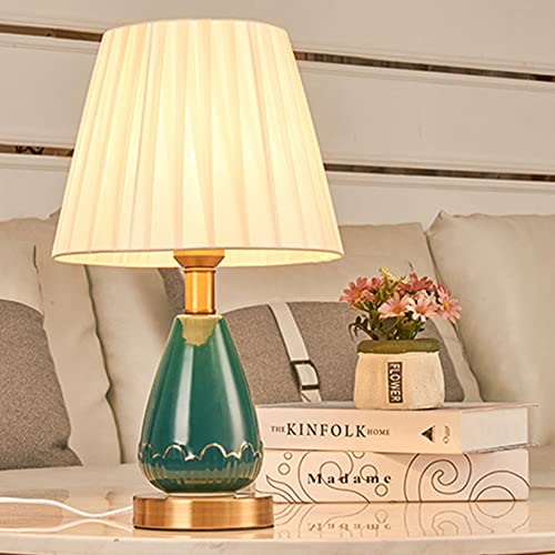 Mengjay Tischlampen,warme Tischlampe Keramik Leichter Körper Tuch Lampenschirm Schlafzimmer Wohnzimmer Tischlampe Beleuchtung und ArmaturenWeiß Tischleuchten E27. (B) von Mengjay