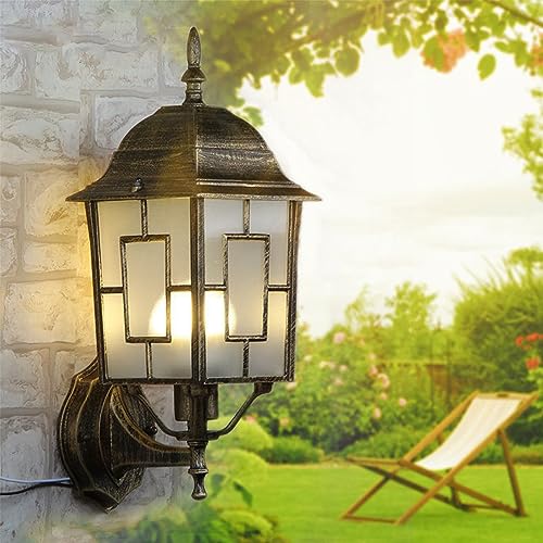 Mengjay Vintage Außen-Wandleuchte Wasserdichter IP23 Außenleuchte,aus Aluminium Glas-Schirm Wandlampe Gartenlampe, Rustikal Außen Terrasse Garten E27 Außenwandleuchte (D) von Mengjay