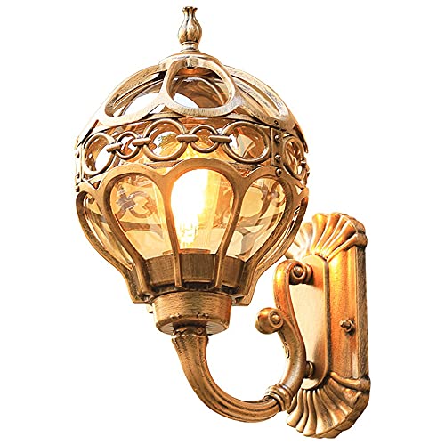 Mengjay Vintage Außenlampe Rustikale Wandlampe, Wasserdicht IP23 Aluminiumguss und Glas Aussenleuchte, Retro 220V E27 Landhaus Gartenlampe, Hauseingang Terrassen Balkon Flur Außen-Wandleuchte (Gold) von Mengjay