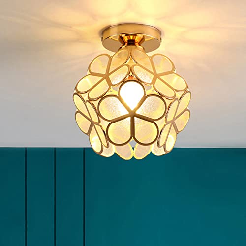 Mengjay Vintage Deckenlampe aus Metall E27，Blütenblattform Glas Lampenschirm Semi-Flush-Mount Deckenleuchte,Wohnzimmer Schlafzimmer Pendelleuchte Retro Hängeleuchte (Gold) von Mengjay