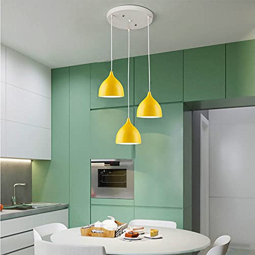 Mengjay Vintage Deckenleuchten Retro E27 Lampenfassung Leuchtmittel Metall Aluminium Lampenschirm Deckenlampe Semi-Flush Mount Pendelleuchte Hängeleuchte Restaurant Esszimmer Wohnzimmer (Gelb, B) von Mengjay
