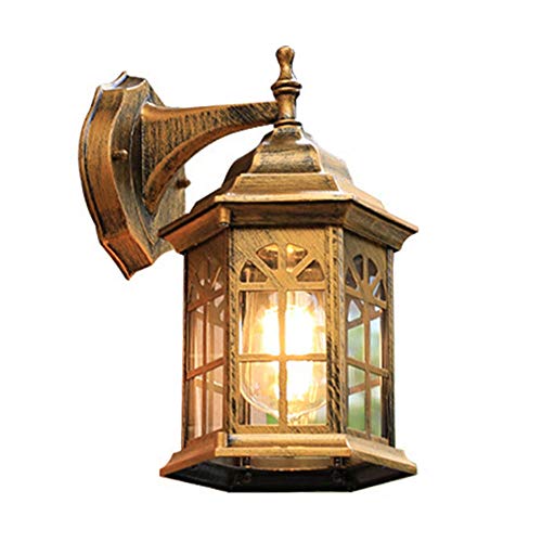 Mengjay Vintage Landhaus E27 Außenleuchte, Außen Wasserdicht IP23 Wandlampe, Wandleuchte aus Aluguss und Glas, Schlafzimmer Nachttisch Wandbeleuchtung, für Garten Balkon Flur Haus Eingang (Gold) von Mengjay