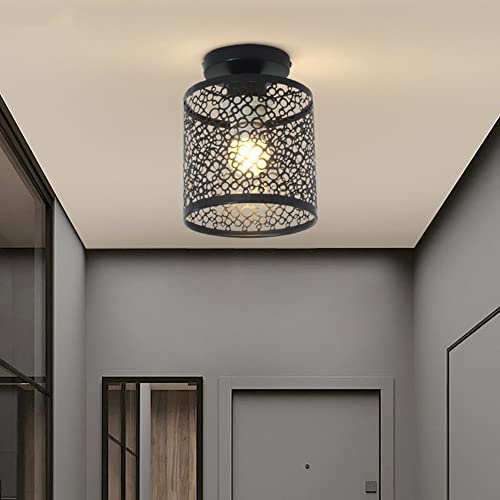 Mengjay Vintage Led Deckenleuchte Eisen Käfig Unterputz Licht, Retro Industrie Vertieft Deckenlampe Metall Vertieft Pendelleuchte E27 für Schlafzimmer Wohnzimmer Schlafzimmer Flur Esszimmer (Schwarz) von Mengjay