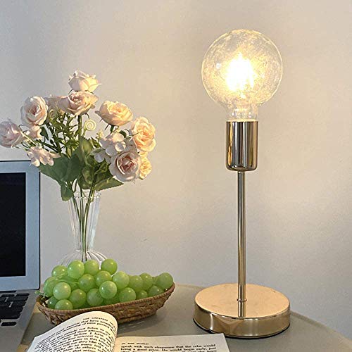 Mengjay Vintage Tischleuchte mit Kabelschalter Retro Nachttischlampe Tischlampe E27 Golden Ø10cm(Keine Glühbirne) von Mengjay