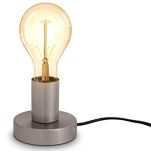 Mengjay Vintage Tischleuchte mit Kabelschalter Retro Nachttischlampe Tischlampe E27 Matt-Schwarz Ø10cm(Keine Glühbirne) (Silber) von Mengjay