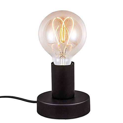 Mengjay Vintage Tischleuchte mit Kabelschalter Retro Nachttischlampe Tischlampe E27 Matt-Schwarz ohne Leuchtmittel Ø10cm (Schwarz) von Mengjay