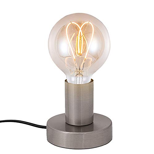 Mengjay Vintage Tischleuchte mit Kabelschalter Retro Nachttischlampe Tischlampe E27 Matt-Schwarz ohne Leuchtmittel Ø10cm (Silber) von Mengjay