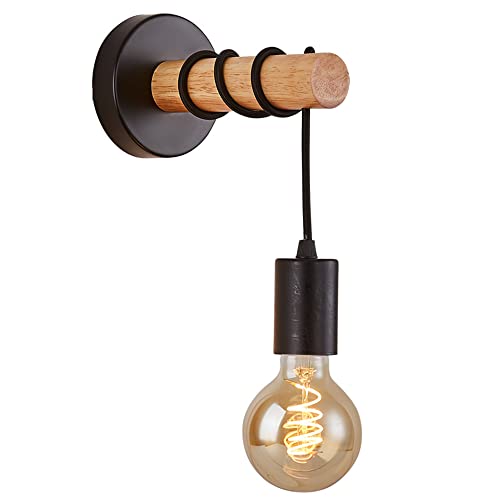 Mengjay Vintage Wandleuchten, Retro Lampe aus Stahl und Holz, Moderne Schwarz Weiß Wandleuchte, Innen Wandlampe Verstellbare Hängende Wandhalterung, für Wohnzimmer Bad Schlaf Kinderzimmer (Schwarz) von Mengjay