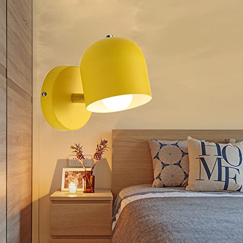 Mengjay Wandlampe Kinder Nachttischlampe Schlafzimmer Kinderzimmer Wandleuchte Innen Wandleuchten Eisen Holz Wandlampen Verstellbar Küche Wandbeleuchtung E27 Deko Decke Leuchte Flur Lampe (Gelb) von Mengjay