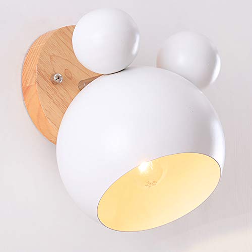 Mengjay Wandlampe Kinder Nachttischlampe Schlafzimmer Kinderzimmer Wandleuchte Innen Wandleuchten Eisen Holz Wandlampen Verstellbar Küche Wandbeleuchtung E27 Deko Decke Leuchte Flur Lampe (Weiß) von Mengjay