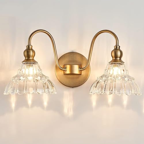 Mengjay Wandleuchte Gold Innen,Spiegelleuchte Bad Spiegellampe Vintage G9 Wandlampe 2 Flamming mit Glasschirm, Retro Metall Badezimmer Lampe Wand Modern Wandbeleuchtung (Gold, 2 Flammig) von Mengjay