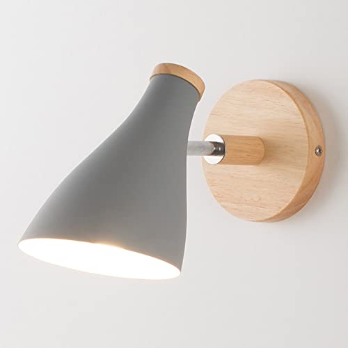 Mengjay Wandleuchte Holz Innen E27 Wandlampe Vintage Industrial Drehbare Wandbeleuchtung Metall Modern Wandstrahler Wandleuchte für Schlafzimmer, Wohnzimmer, Treppen, Korridor (Grau) von Mengjay