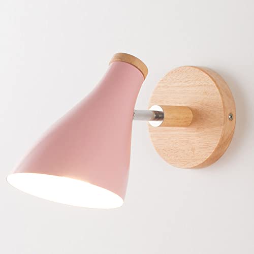 Mengjay Wandleuchte Holz Innen E27 Wandlampe Vintage Industrial Drehbare Wandbeleuchtung Metall Modern Wandstrahler Wandleuchte für Schlafzimmer, Wohnzimmer, Treppen, Korridor (Rosa) von Mengjay